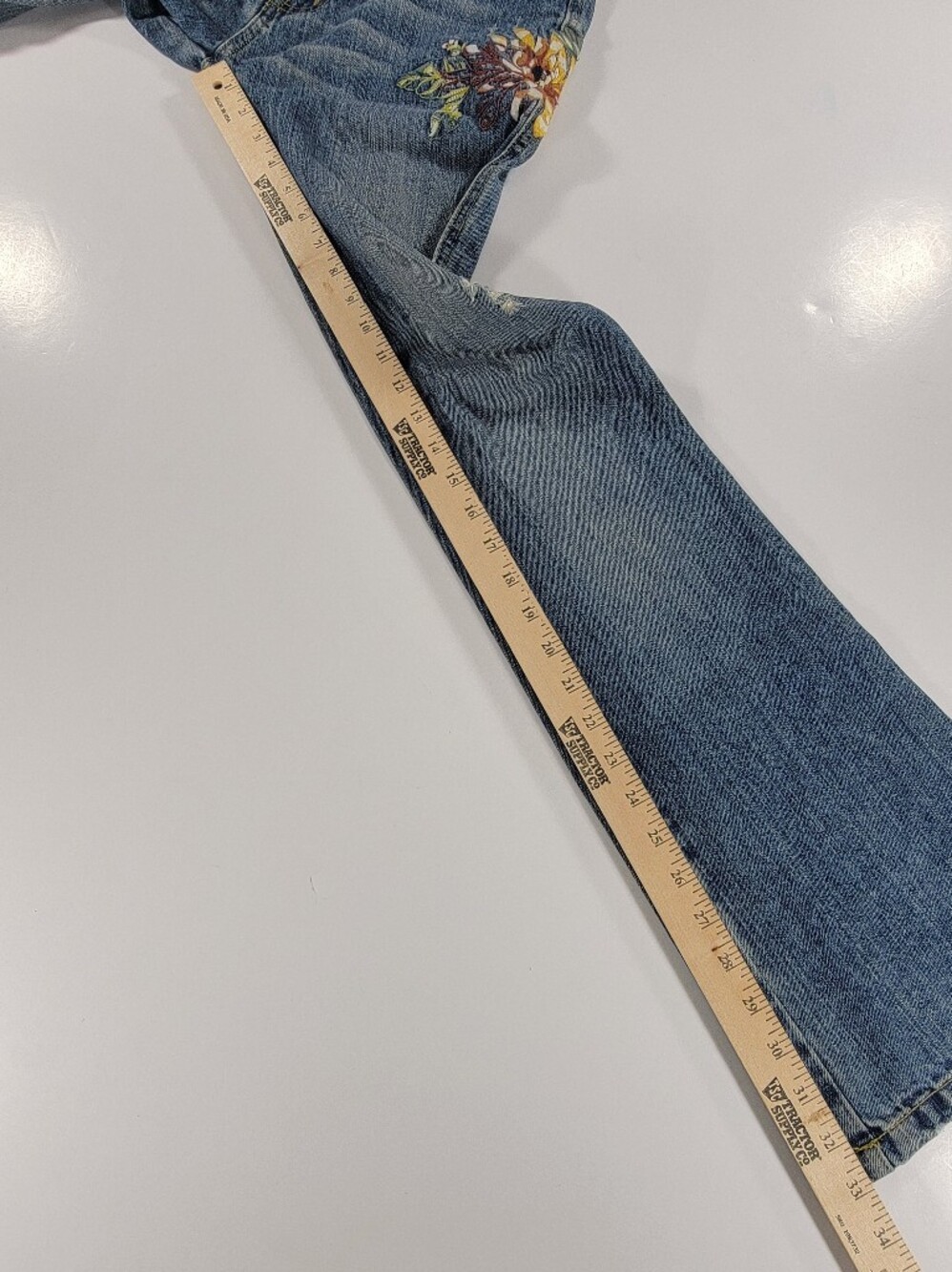 Vintage Y2K 90s Abercrombie & Fitch Flare Jeans 6 Womens Floral Embroidered NEW - Picture 12 of 16